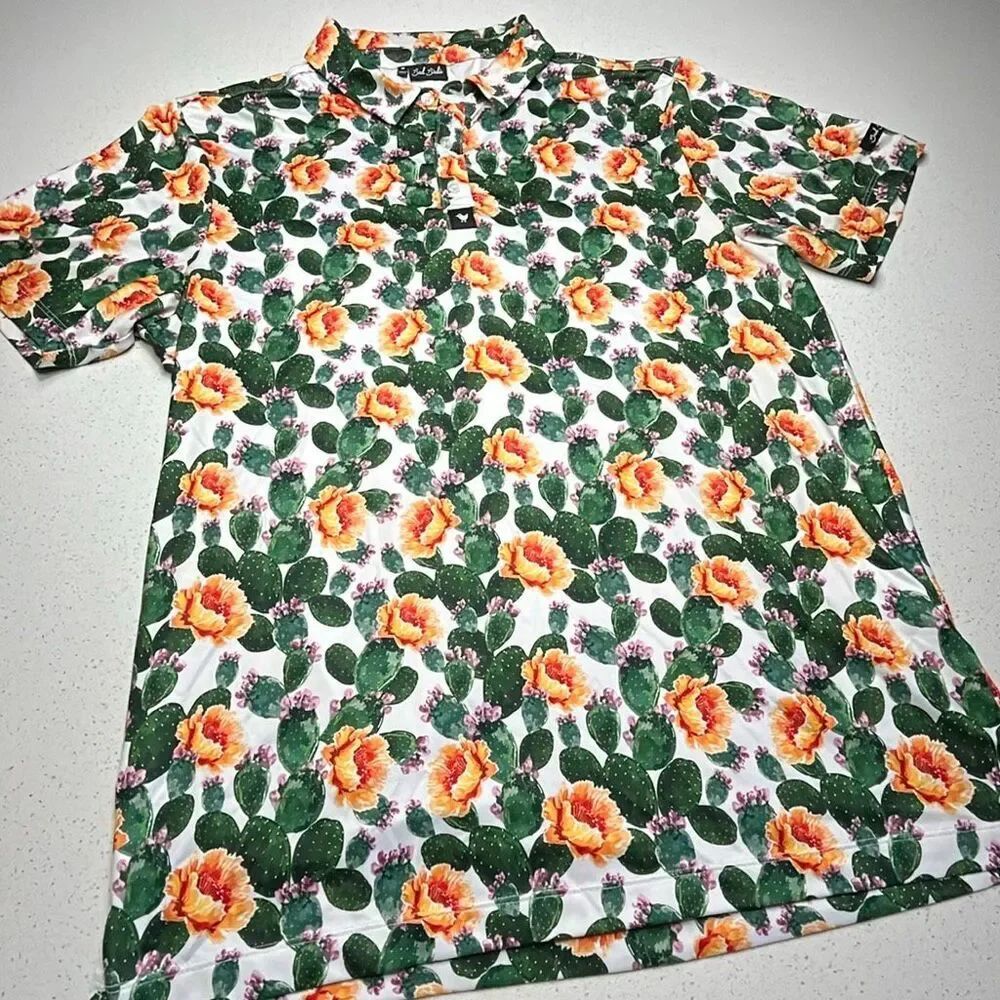 Bad Birdie Cactus Bloom Golf Polo Mens Medium Performance Stretch Floral Southwe